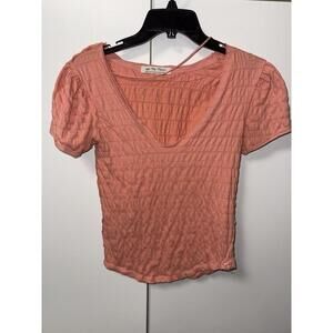 Free People We The Free Womens Small T-Shirt Pink Coral Sugar Cube Tee Top Tiny